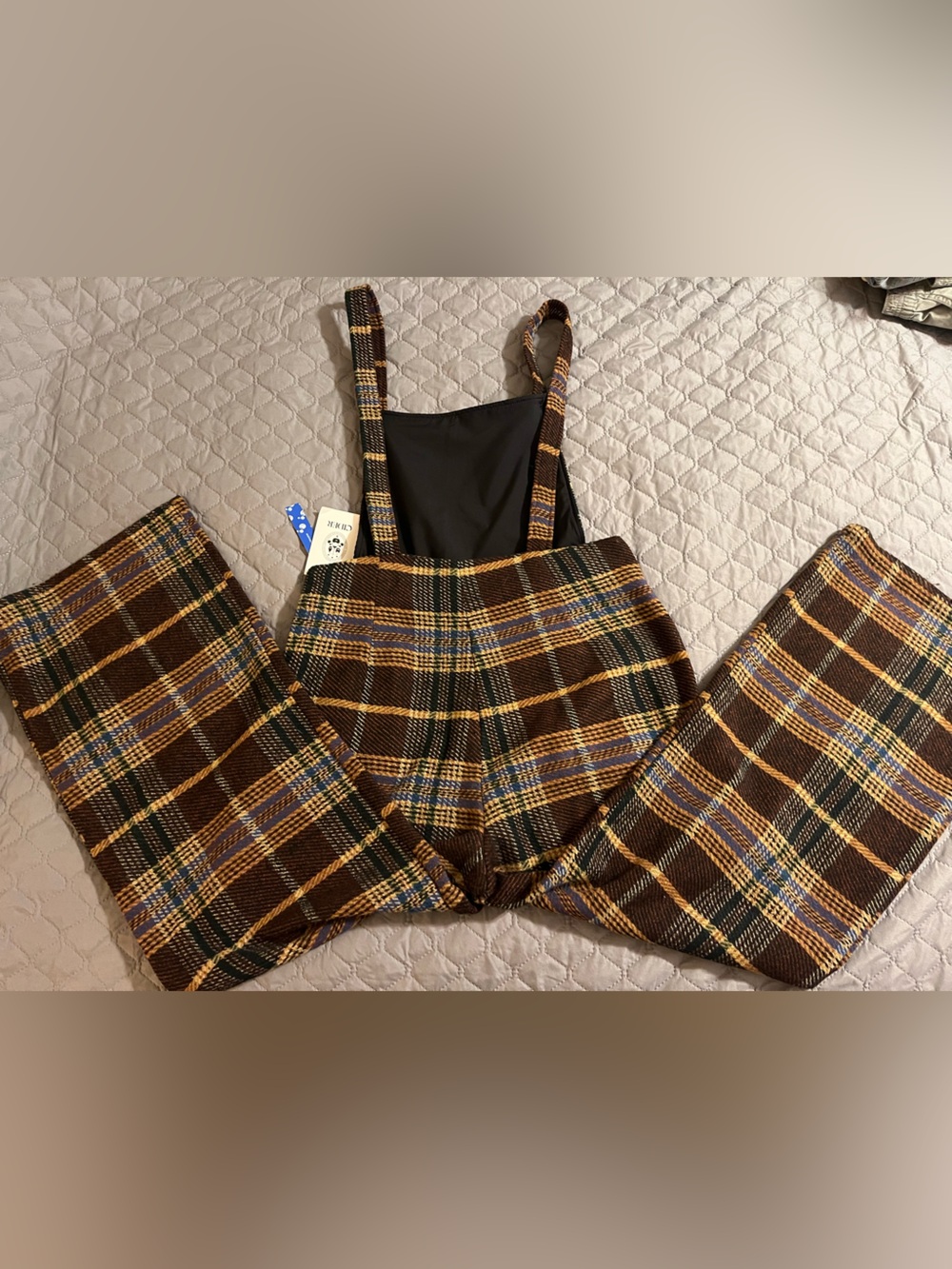 Cider Brown Plaid Jumpsuit Romper with Straps. NWT - Picture 4 of 4